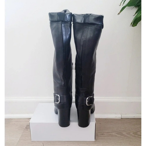 Vince Camuto Black Sidney Leather Block Heel Tall Knee High Buckle Boots 8.5 - Picture 12 of 16